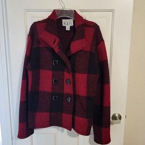 KEREN hart Women's Red and Black Plaid Pea Coat